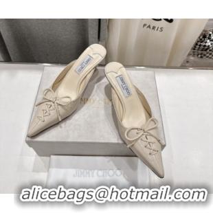 Charming Jimmy Choo Scarlett 50 Mules in Elaphe Print Leather Beige 5071908