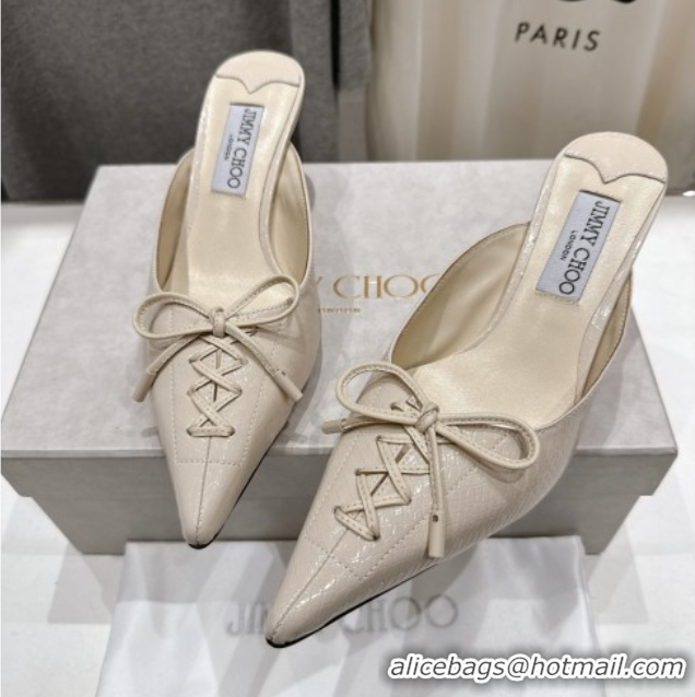 Charming Jimmy Choo Scarlett 50 Mules in Elaphe Print Leather Beige 5071908