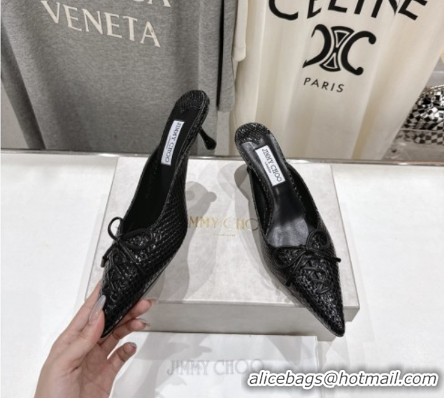 Modern Jimmy Choo Scarlett 50 Mules in Elaphe Print Leather Black 5071909