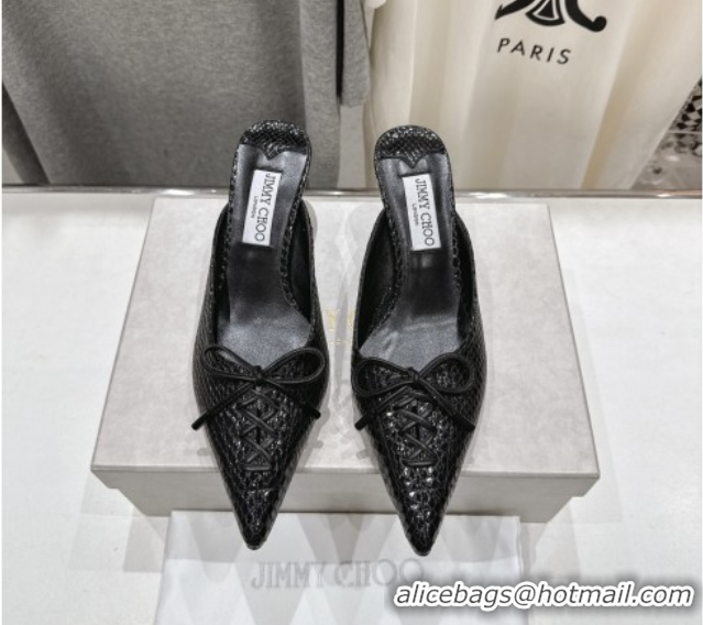 Modern Jimmy Choo Scarlett 50 Mules in Elaphe Print Leather Black 5071909