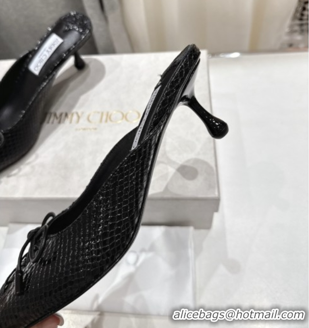 Modern Jimmy Choo Scarlett 50 Mules in Elaphe Print Leather Black 5071909