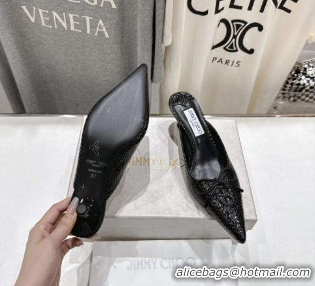 Modern Jimmy Choo Scarlett 50 Mules in Elaphe Print Leather Black 5071909