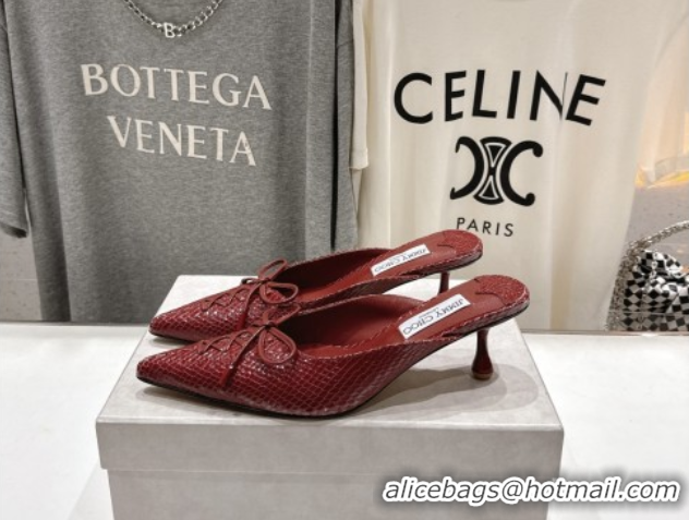 Crafted Jimmy Choo Scarlett 50 Mules in Elaphe Print Leather Deep Red 5071910