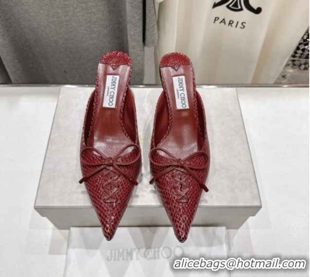 Crafted Jimmy Choo Scarlett 50 Mules in Elaphe Print Leather Deep Red 5071910
