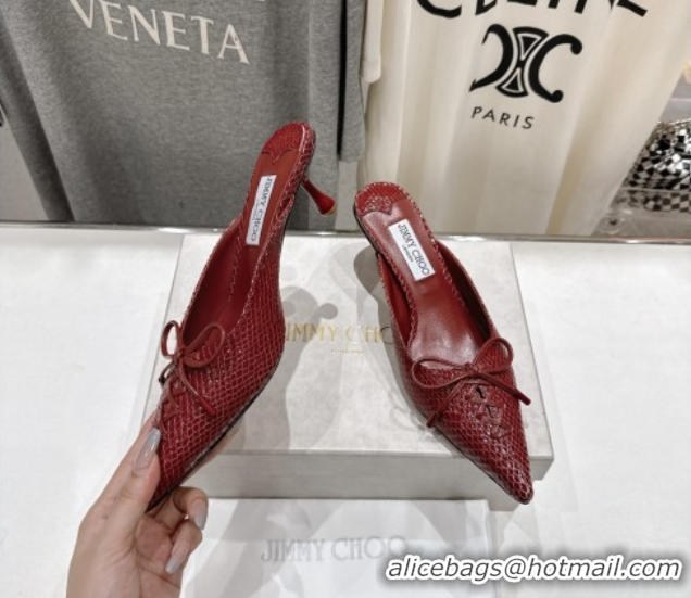 Crafted Jimmy Choo Scarlett 50 Mules in Elaphe Print Leather Deep Red 5071910