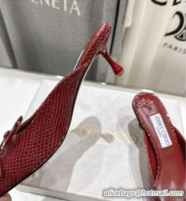 Crafted Jimmy Choo Scarlett 50 Mules in Elaphe Print Leather Deep Red 5071910