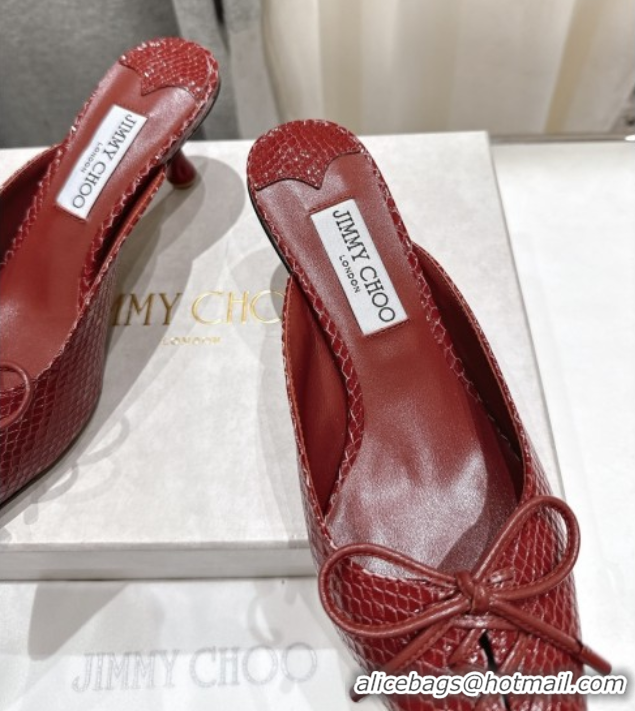 Crafted Jimmy Choo Scarlett 50 Mules in Elaphe Print Leather Deep Red 5071910