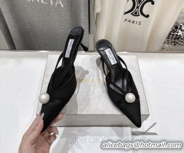 Unique Style Jimmy Choo Satin Mules with 5cm Heel Black 071911