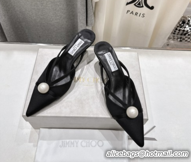 Unique Style Jimmy Choo Satin Mules with 5cm Heel Black 071911