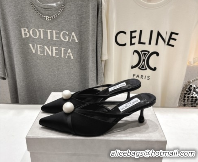 Unique Style Jimmy Choo Satin Mules with 5cm Heel Black 071911