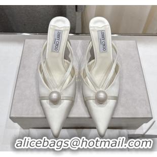 Comfortable Jimmy Choo Satin Mules with 5cm Heel White 5071912