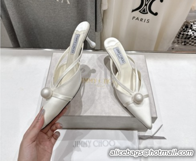 Comfortable Jimmy Choo Satin Mules with 5cm Heel White 5071912