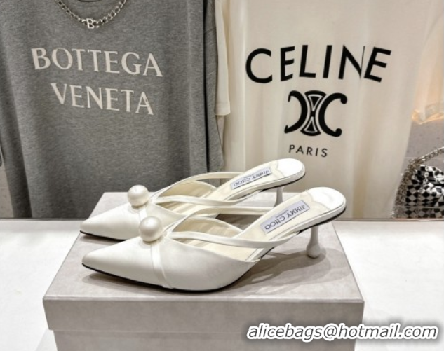 Comfortable Jimmy Choo Satin Mules with 5cm Heel White 5071912