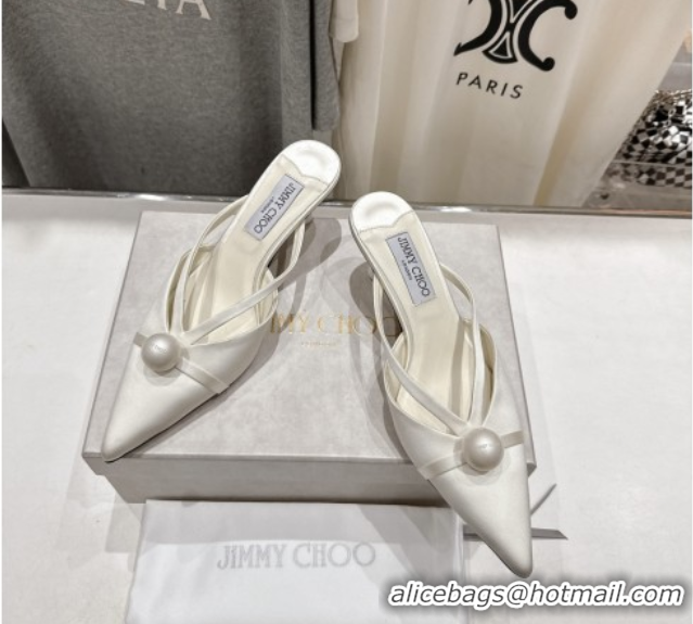 Comfortable Jimmy Choo Satin Mules with 5cm Heel White 5071912