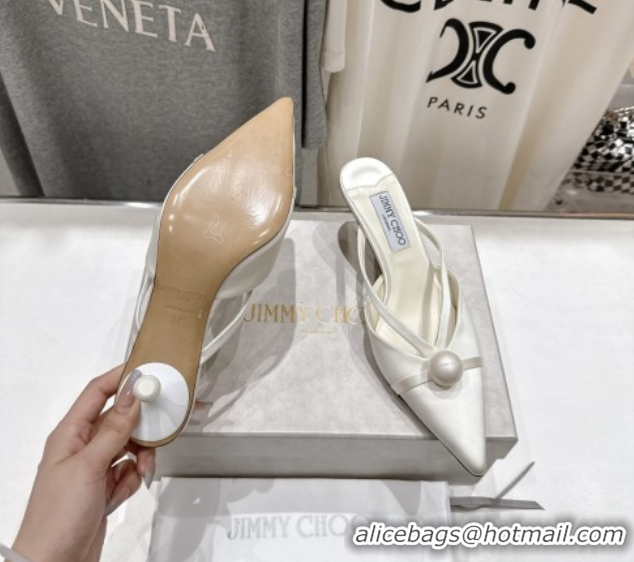 Comfortable Jimmy Choo Satin Mules with 5cm Heel White 5071912