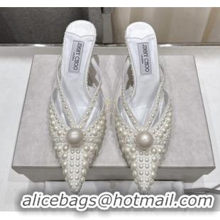 Luxury Discount Jimmy Choo Pearls Mules with 5cm Heel White 5071913