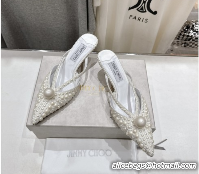 Luxury Discount Jimmy Choo Pearls Mules with 5cm Heel White 5071913