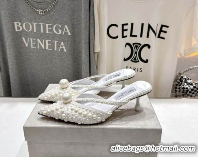 Luxury Discount Jimmy Choo Pearls Mules with 5cm Heel White 5071913