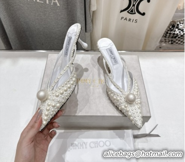 Luxury Discount Jimmy Choo Pearls Mules with 5cm Heel White 5071913