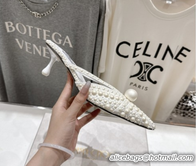 Luxury Discount Jimmy Choo Pearls Mules with 5cm Heel White 5071913