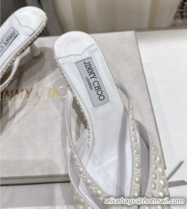 Luxury Discount Jimmy Choo Pearls Mules with 5cm Heel White 5071913