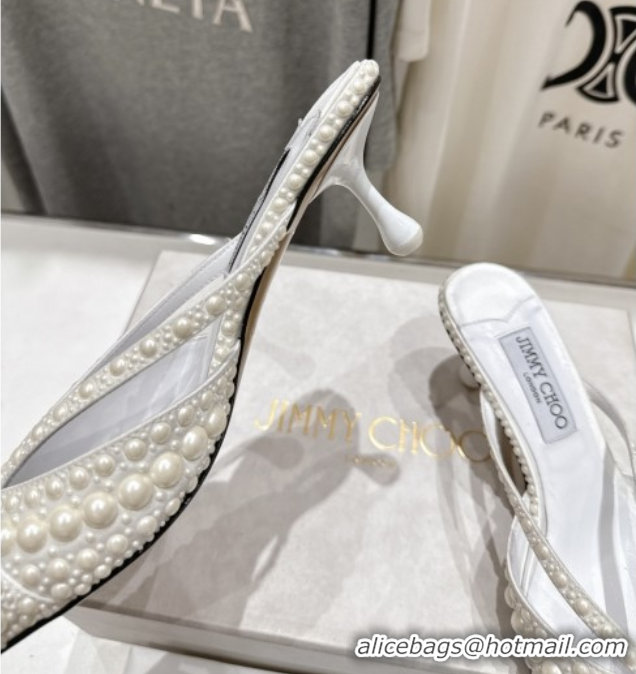 Luxury Discount Jimmy Choo Pearls Mules with 5cm Heel White 5071913