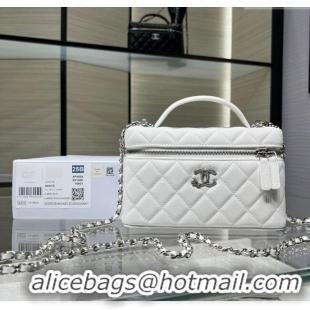 Top Grade Chanel Shiny Grained Calfskin Vanity with Chain and Star AP4854 White 2025