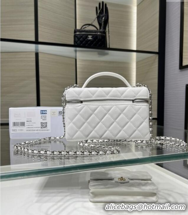 Top Grade Chanel Shiny Grained Calfskin Vanity with Chain and Star AP4854 White 2025