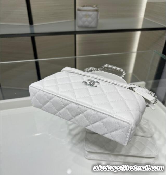 Top Grade Chanel Shiny Grained Calfskin Vanity with Chain and Star AP4854 White 2025