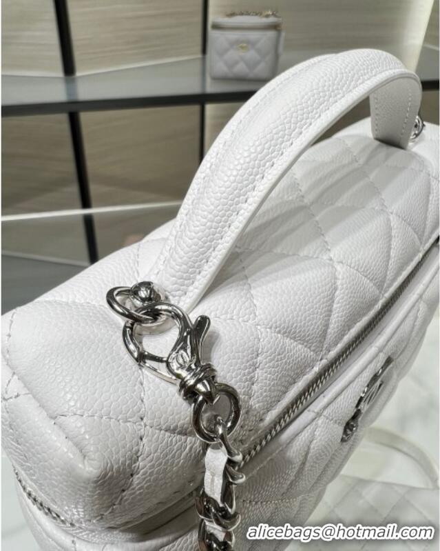 Top Grade Chanel Shiny Grained Calfskin Vanity with Chain and Star AP4854 White 2025