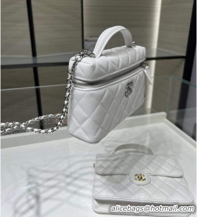 Top Grade Chanel Shiny Grained Calfskin Vanity with Chain and Star AP4854 White 2025