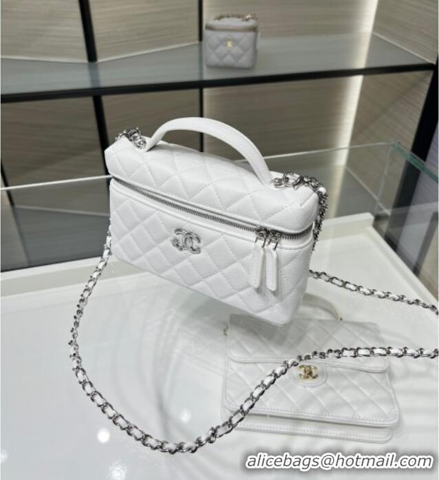 Top Grade Chanel Shiny Grained Calfskin Vanity with Chain and Star AP4854 White 2025