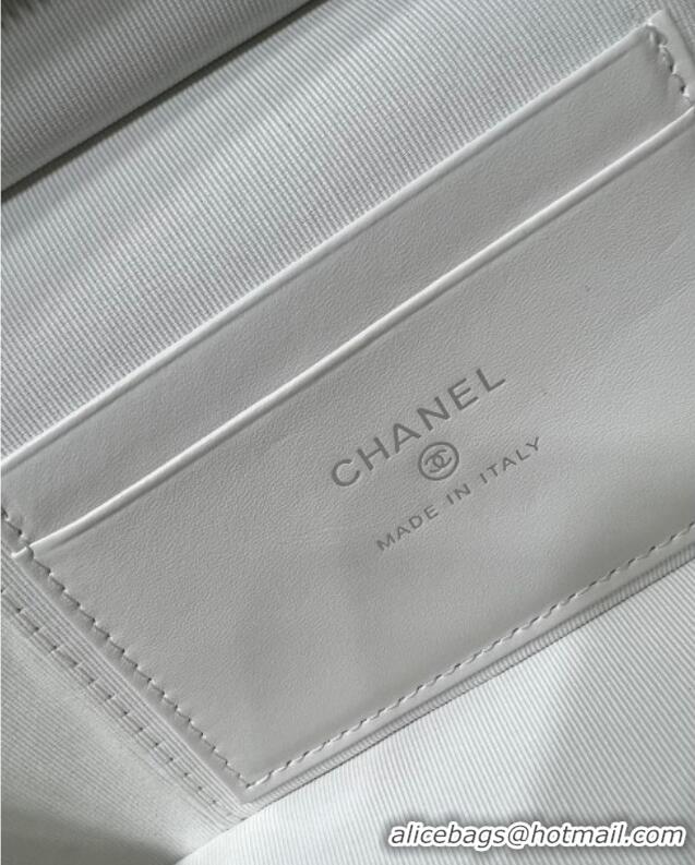 Top Grade Chanel Shiny Grained Calfskin Vanity with Chain and Star AP4854 White 2025