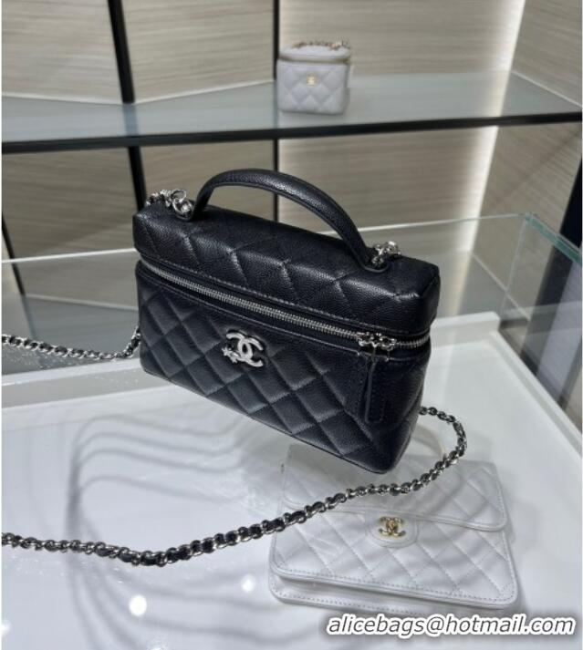 Good Taste Chanel Shiny Grained Calfskin Vanity with Chain and Star AP4854 Black 2025