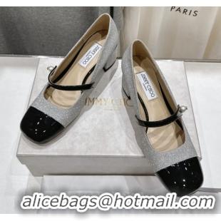 Luxury Jimmy Choo Elisa 45 Pumps in Glitter & Patent leather Silver/Black 5071914