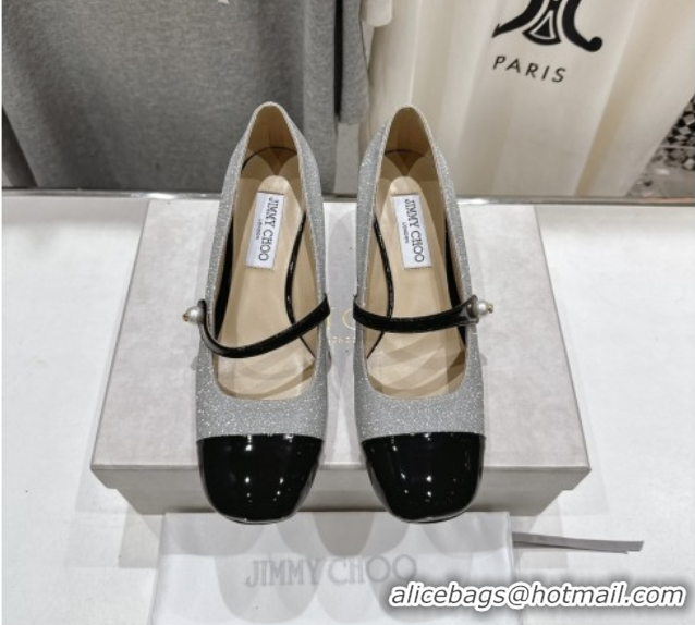 Luxury Jimmy Choo Elisa 45 Pumps in Glitter & Patent leather Silver/Black 5071914