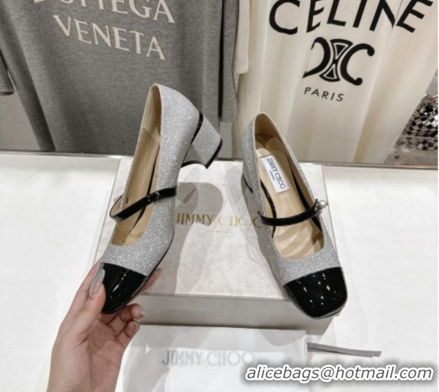 Luxury Jimmy Choo Elisa 45 Pumps in Glitter & Patent leather Silver/Black 5071914