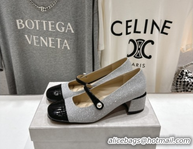 Luxury Jimmy Choo Elisa 45 Pumps in Glitter & Patent leather Silver/Black 5071914