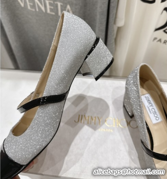 Luxury Jimmy Choo Elisa 45 Pumps in Glitter & Patent leather Silver/Black 5071914
