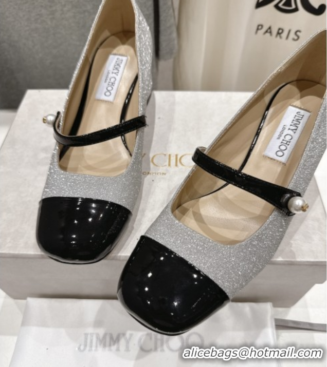 Luxury Jimmy Choo Elisa 45 Pumps in Glitter & Patent leather Silver/Black 5071914