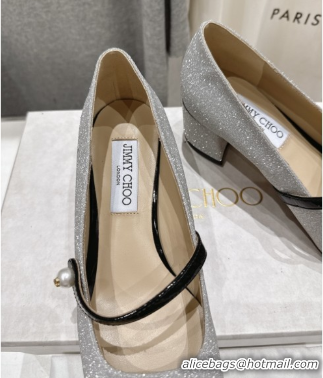 Luxury Jimmy Choo Elisa 45 Pumps in Glitter & Patent leather Silver/Black 5071914