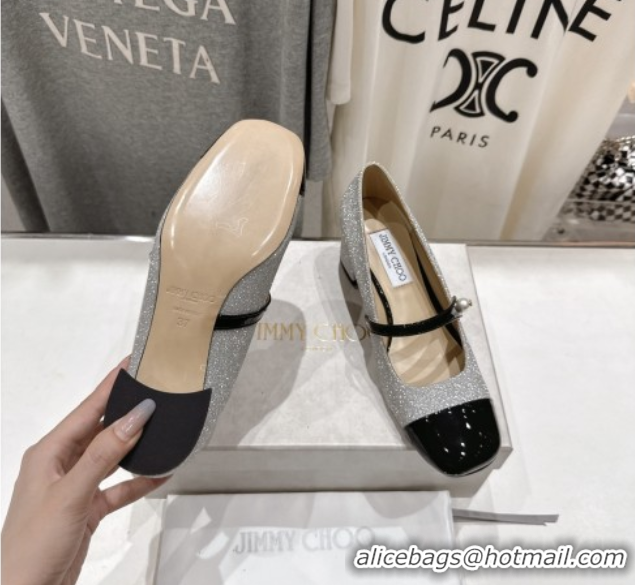 Luxury Jimmy Choo Elisa 45 Pumps in Glitter & Patent leather Silver/Black 5071914