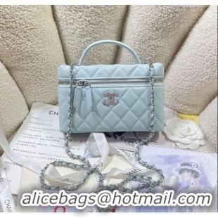 Well Crafted Chanel Shiny Grained Calfskin Vanity with Chain and Star AP4854 Light Blue 2025