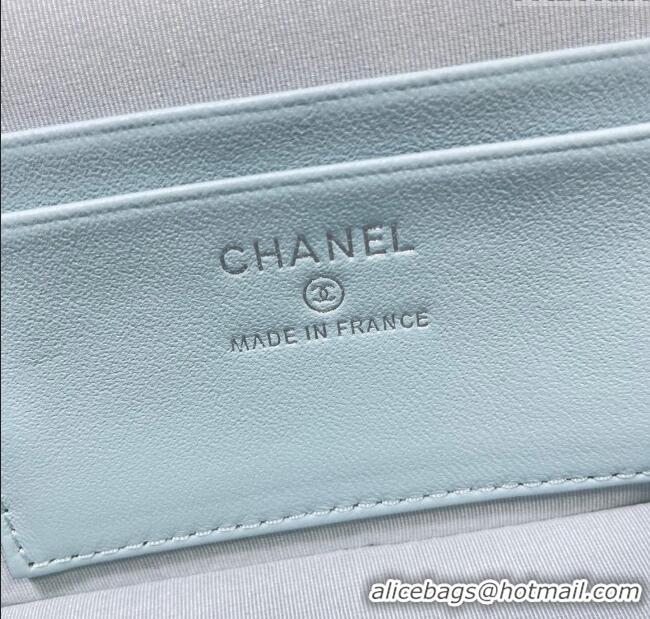 Well Crafted Chanel Shiny Grained Calfskin Vanity with Chain and Star AP4854 Light Blue 2025