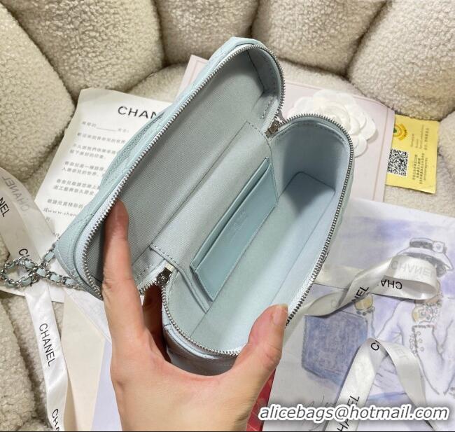 Well Crafted Chanel Shiny Grained Calfskin Vanity with Chain and Star AP4854 Light Blue 2025