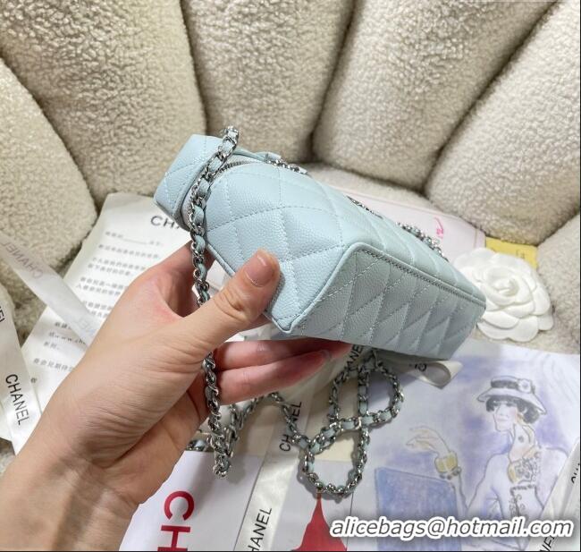 Well Crafted Chanel Shiny Grained Calfskin Vanity with Chain and Star AP4854 Light Blue 2025