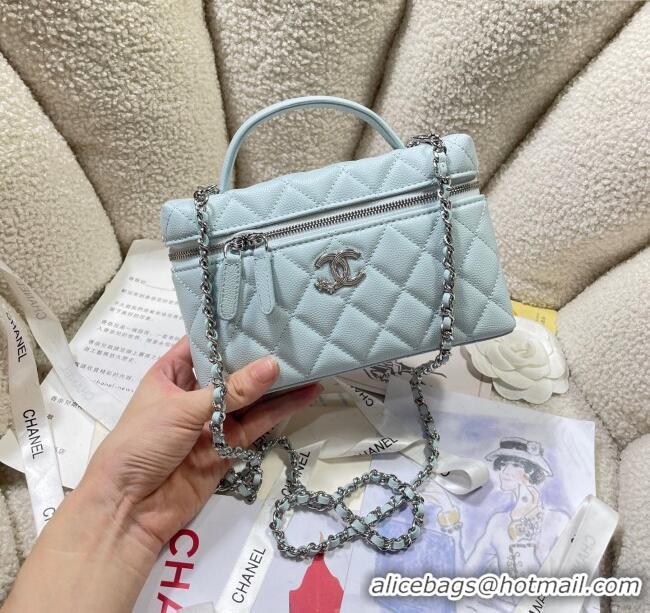 Well Crafted Chanel Shiny Grained Calfskin Vanity with Chain and Star AP4854 Light Blue 2025