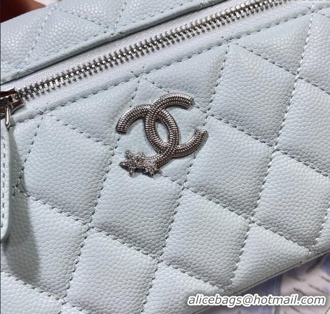 Well Crafted Chanel Shiny Grained Calfskin Vanity with Chain and Star AP4854 Light Blue 2025