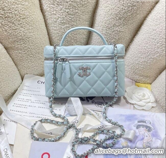 Well Crafted Chanel Shiny Grained Calfskin Vanity with Chain and Star AP4854 Light Blue 2025