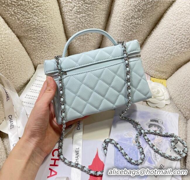 Well Crafted Chanel Shiny Grained Calfskin Vanity with Chain and Star AP4854 Light Blue 2025